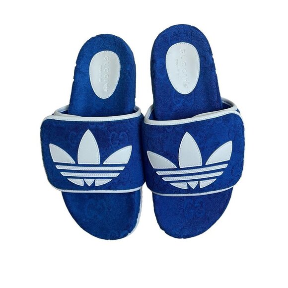 Adidas x Gucci Mens Slides Sandals Shoe Blue/White Gucci Sz 9 (US 9.5)